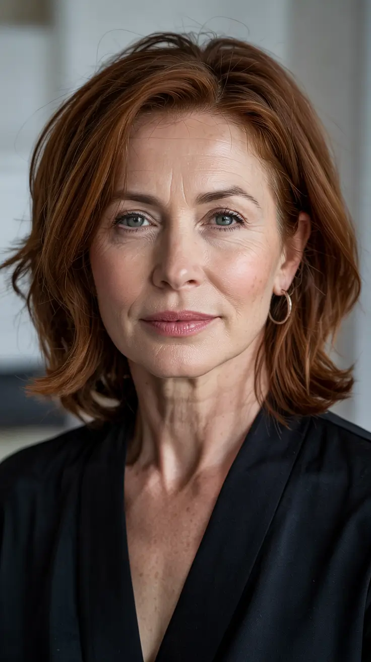 Haircuts for Women Over 50 - Copper Bob with Soft Flip Ends