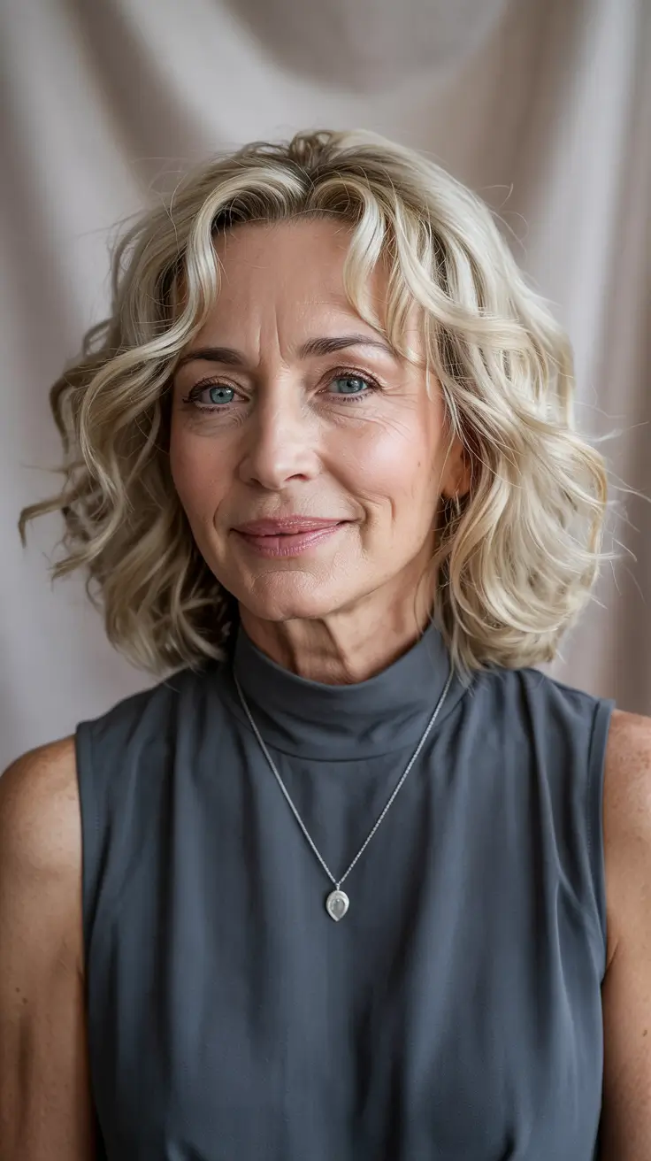 Haircuts for Women Over 50 - Silver Blonde Soft Curls