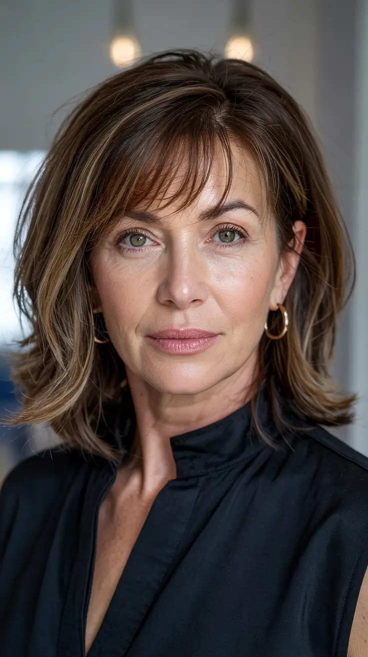 Haircuts for Women Over 50 - Effortless Layers with Feathered Bangs