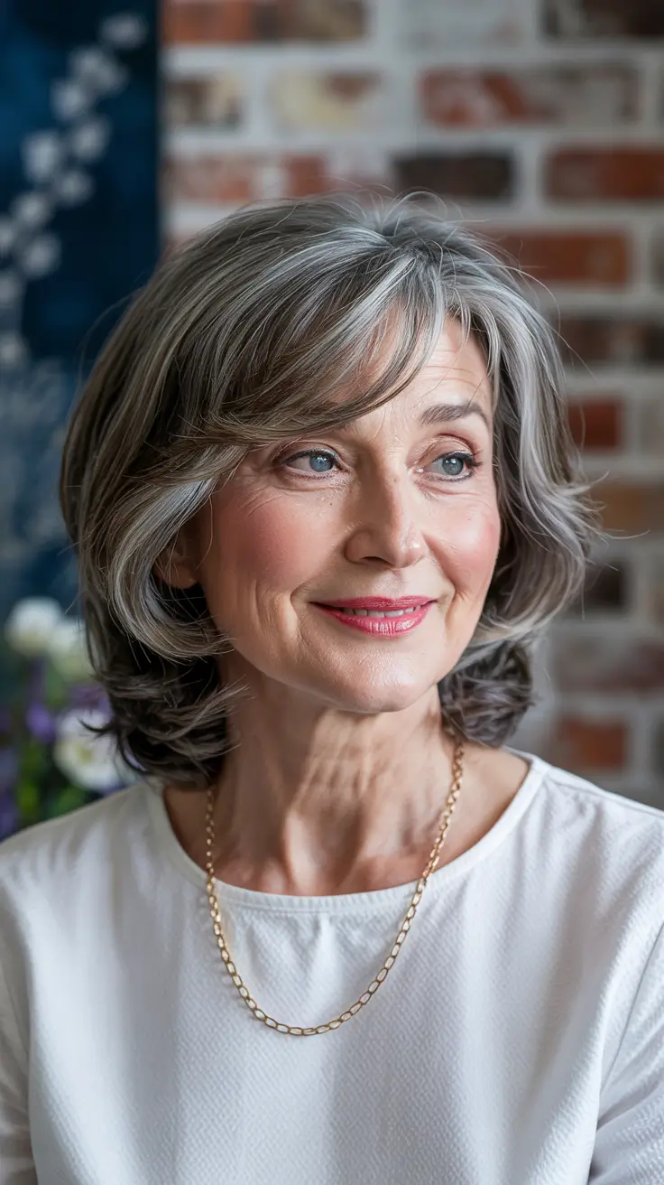 Haircuts for Women Over 60 - ideas 2026+Soft Layers with a Side-Swept Fringe