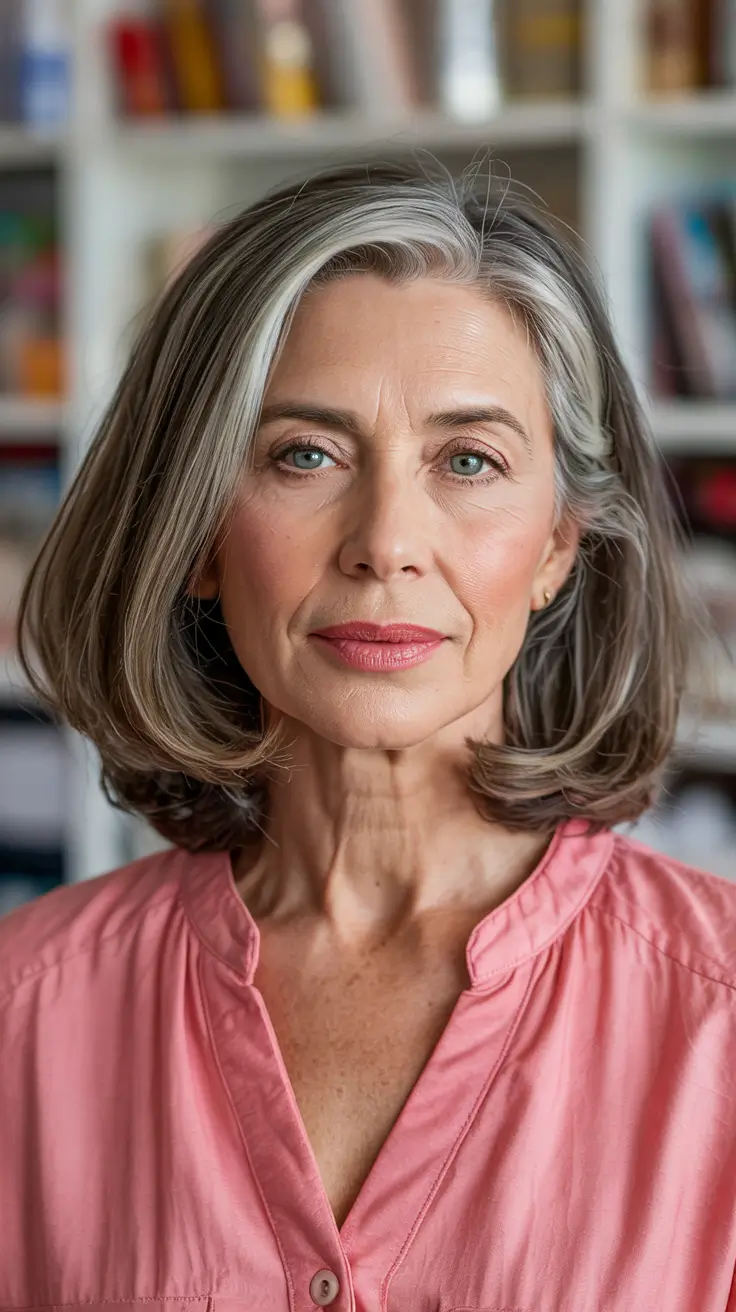 Haircuts for Women Over 60 - ideas 2026+Gray and Silver Blend in a Layered Blowout
