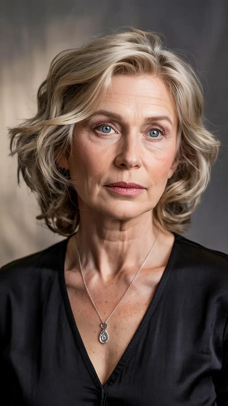 Haircuts for Women Over 60 - ideas 2026+Casual Tousled Bob with Bright Blonde Waves