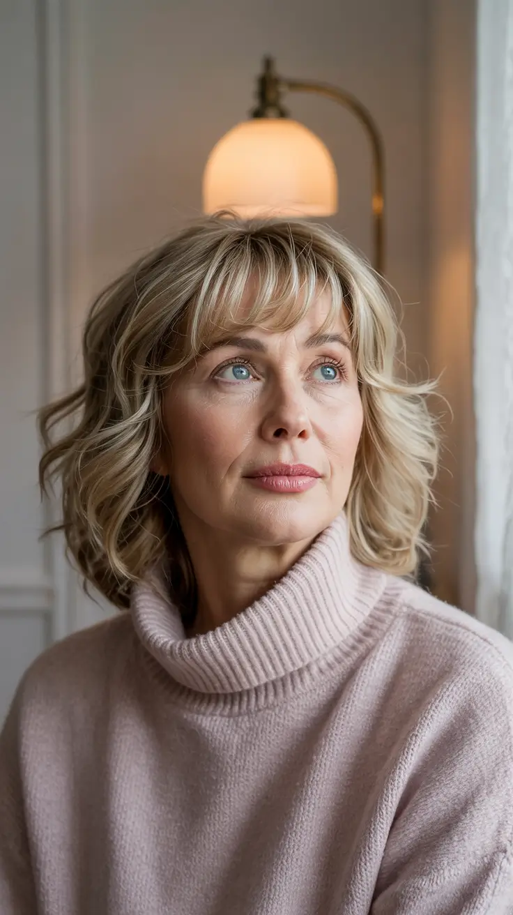 Haircuts for Women Over 60 - ideas 2026+Choppy Bob with Curtain Bangs