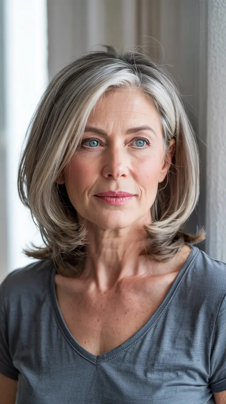 Haircuts for Women Over 60 - ideas 2026+Feathered Layers with Cool-Toned Blonde