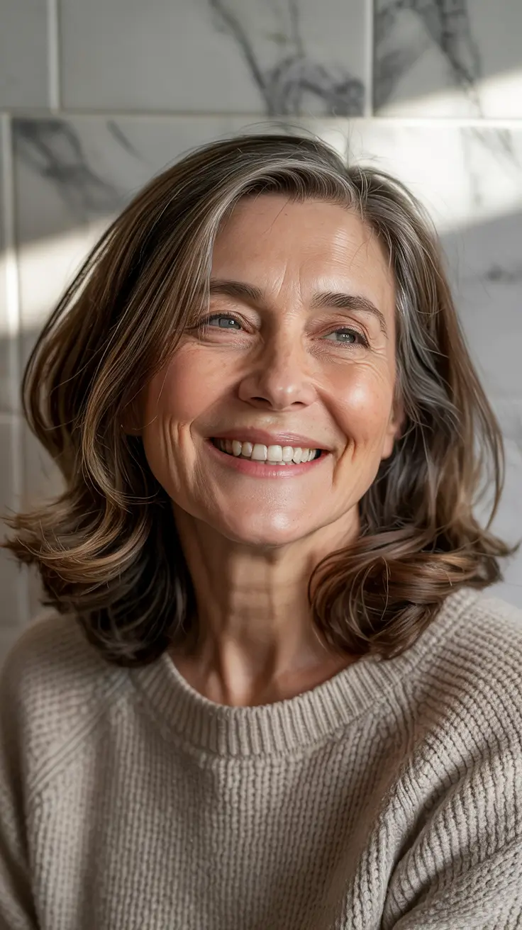 Haircuts for Women Over 60 - ideas 2026+Layered Shoulder-Length Cut with Subtle Highlights