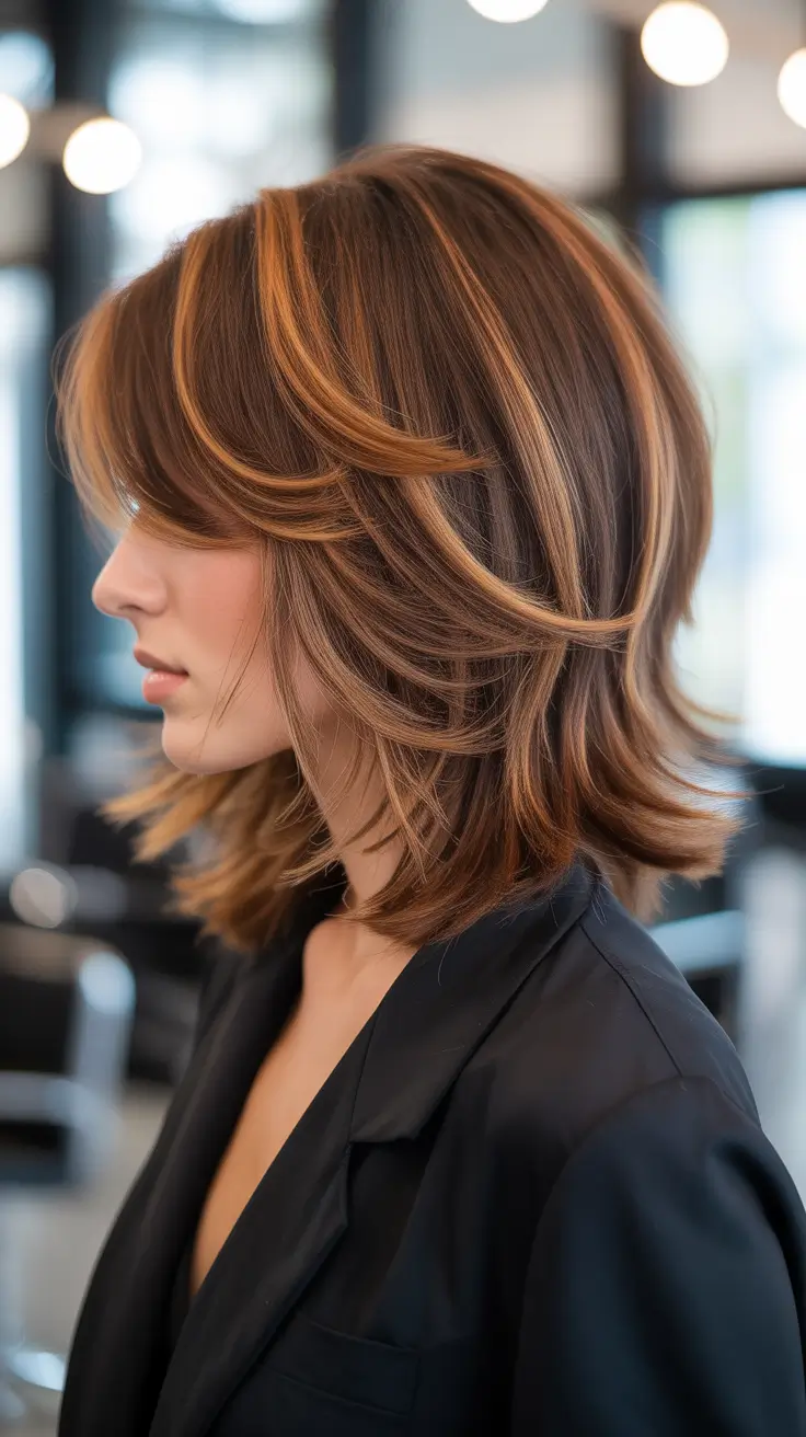 haircuts inspo - ideas 2026+Choppy Bob with Burnt Caramel Highlights
