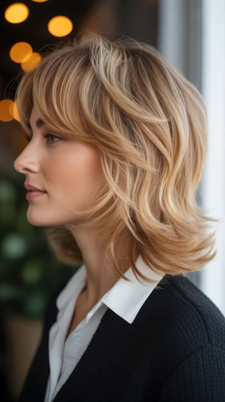 haircuts inspo - ideas 2026+Textured Caramel Layers with Feathered Bangs