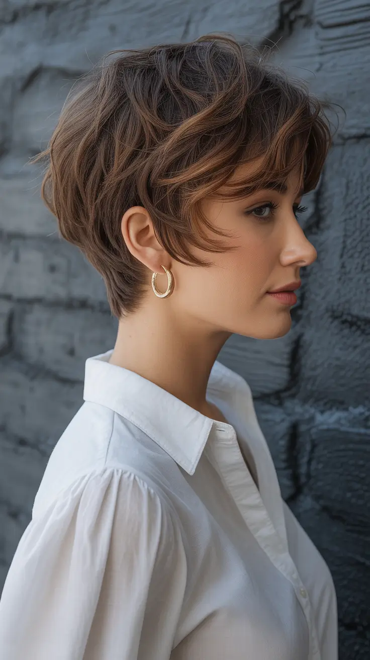 haircuts inspo - ideas 2026+Wavy Pixie Cut with Tapered Nape