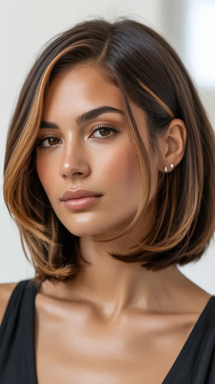 haircuts inspo - ideas 2026+Chic Bob with Dimensional Honey Highlights