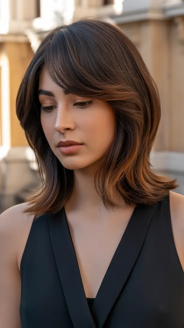 haircuts inspo - ideas 2026+Sculpted Shoulder-Length Layers with Soft Bang Sweep