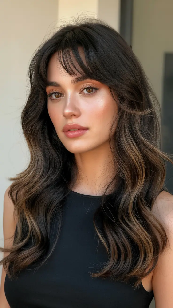haircuts with bangs - ideas 2026 Romantic Waves with Bottleneck Bangs