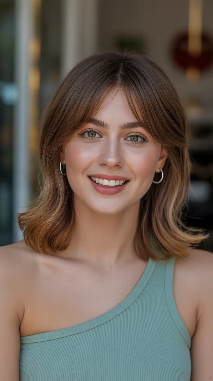 haircuts with bangs - ideas 2026 Blunt Mid-Length with Feathered Curtain Bangs