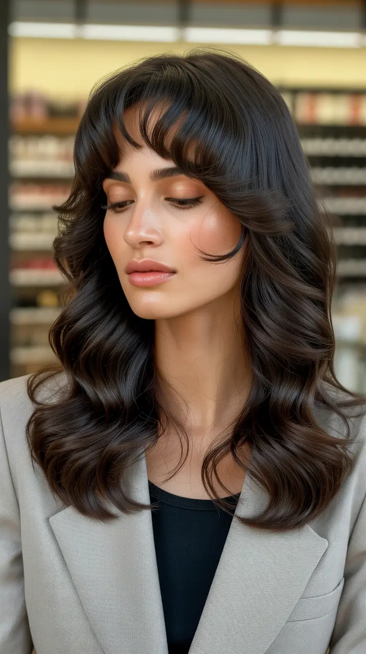 haircuts with bangs - ideas 2026 Vintage Curls with Curtain Bangs
