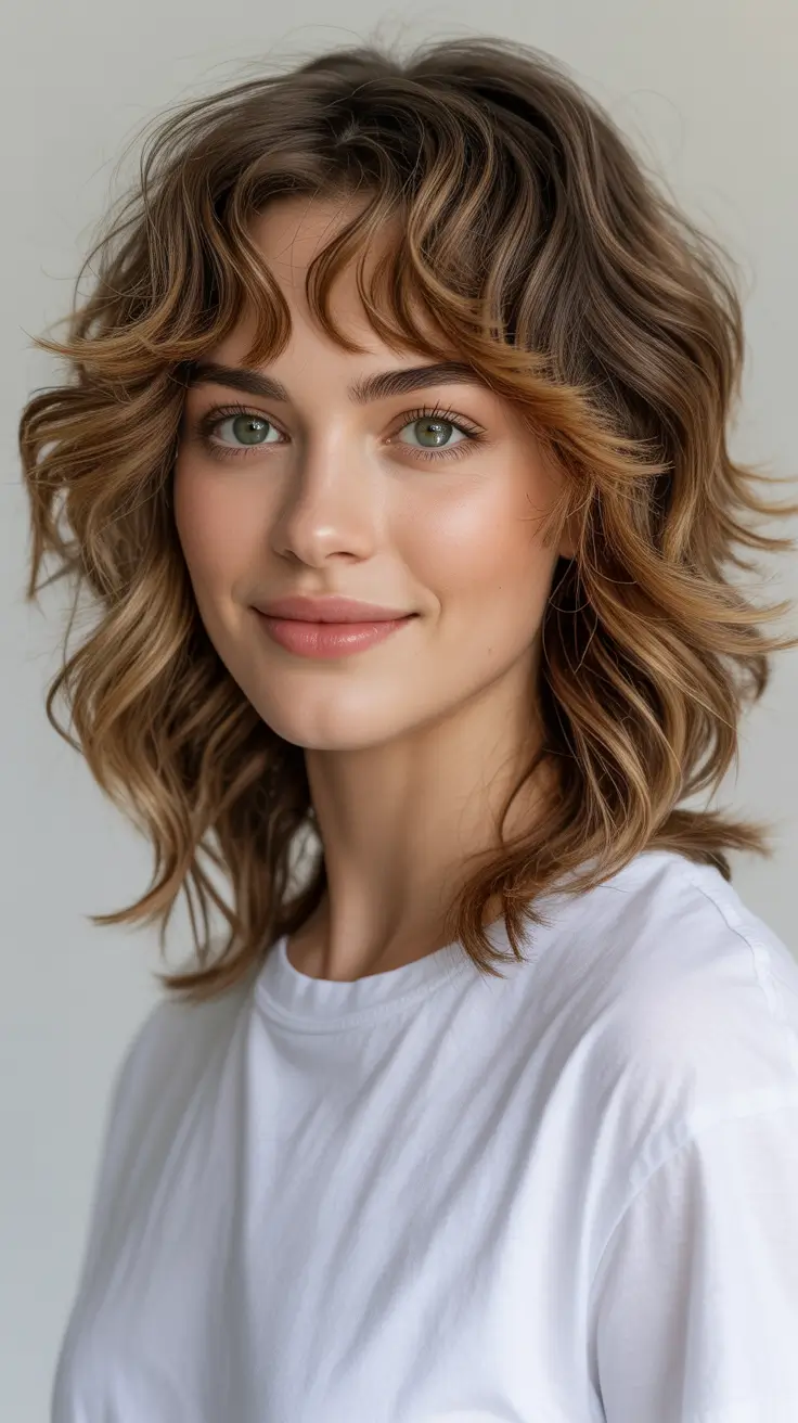haircuts with bangs - ideas 2026 Messy Midi Shag with Baby Bangs