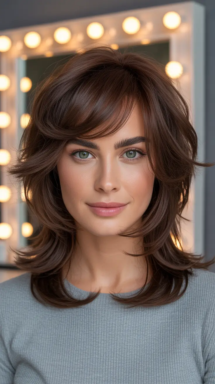 haircuts with bangs - ideas 2026 Flipped-Out Layers with Side-Swept Bangs