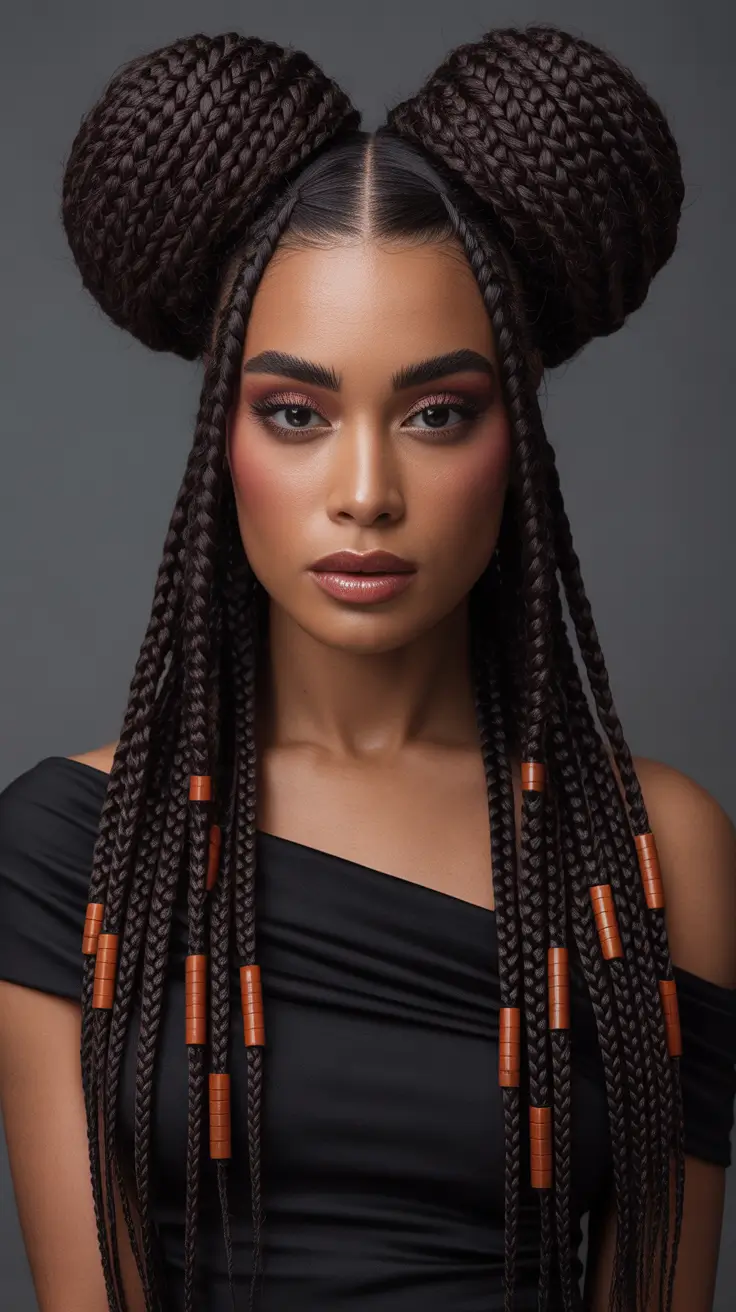 hairstyle black women 2026+Braided Space Buns with Beaded Lengths