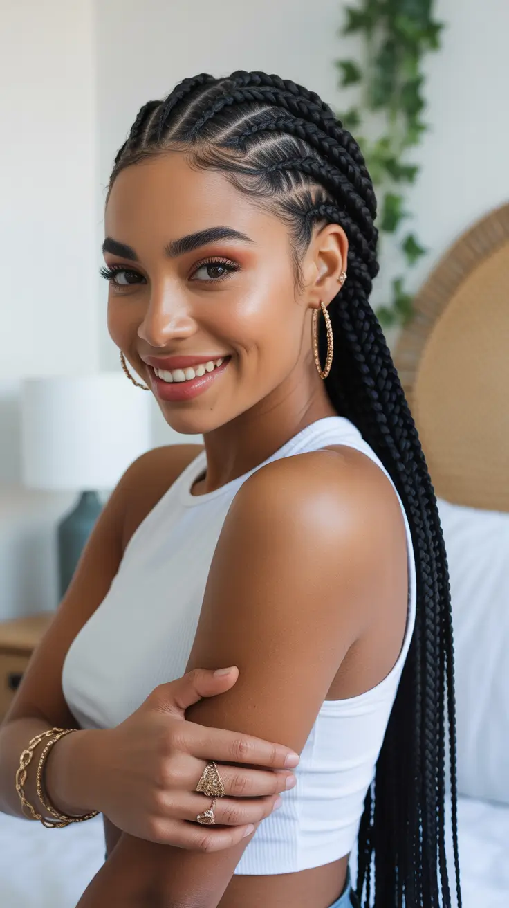 hairstyle black women 2026+Clean Cornrow Layers with Waist-Length Braids