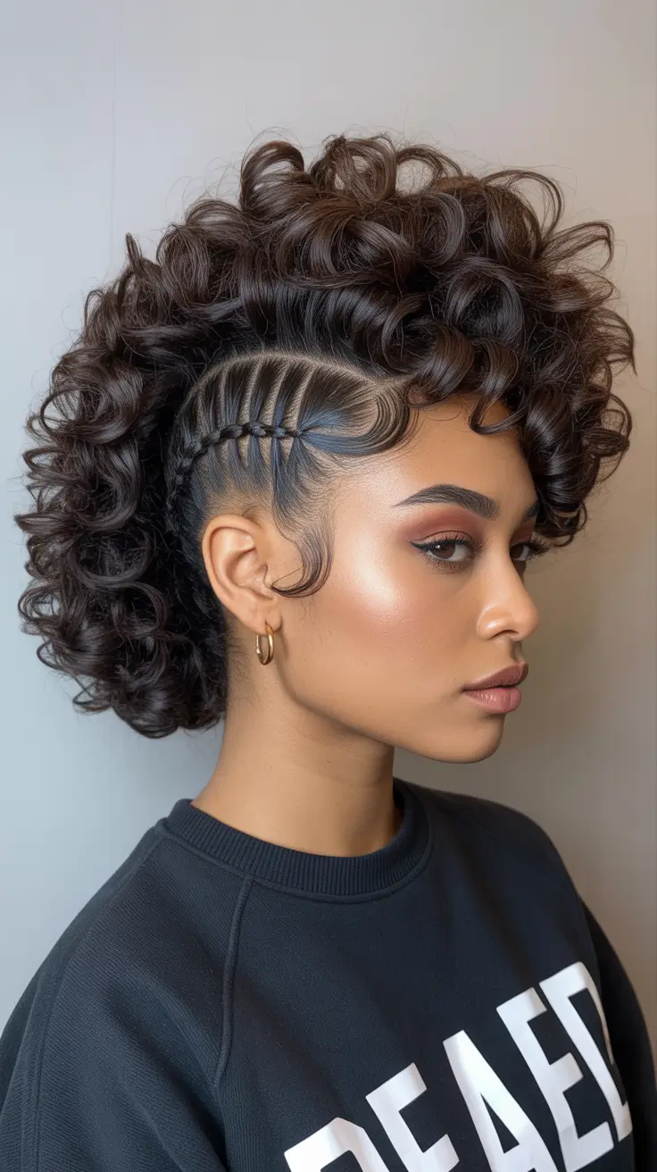 hairstyle black women 2026+Curly Faux Hawk with Side Braids