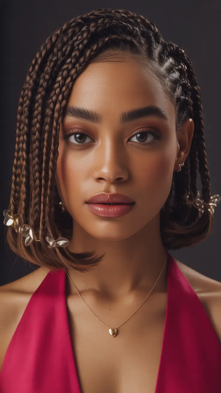 hairstyle black women 2026+Chin-Length Bob Braids with Clear Bead Accents
