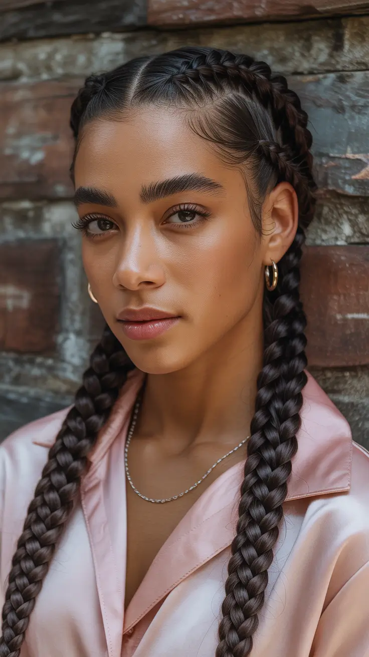 hairstyle black women 2026+Polished Double Dutch Braids with Center Part