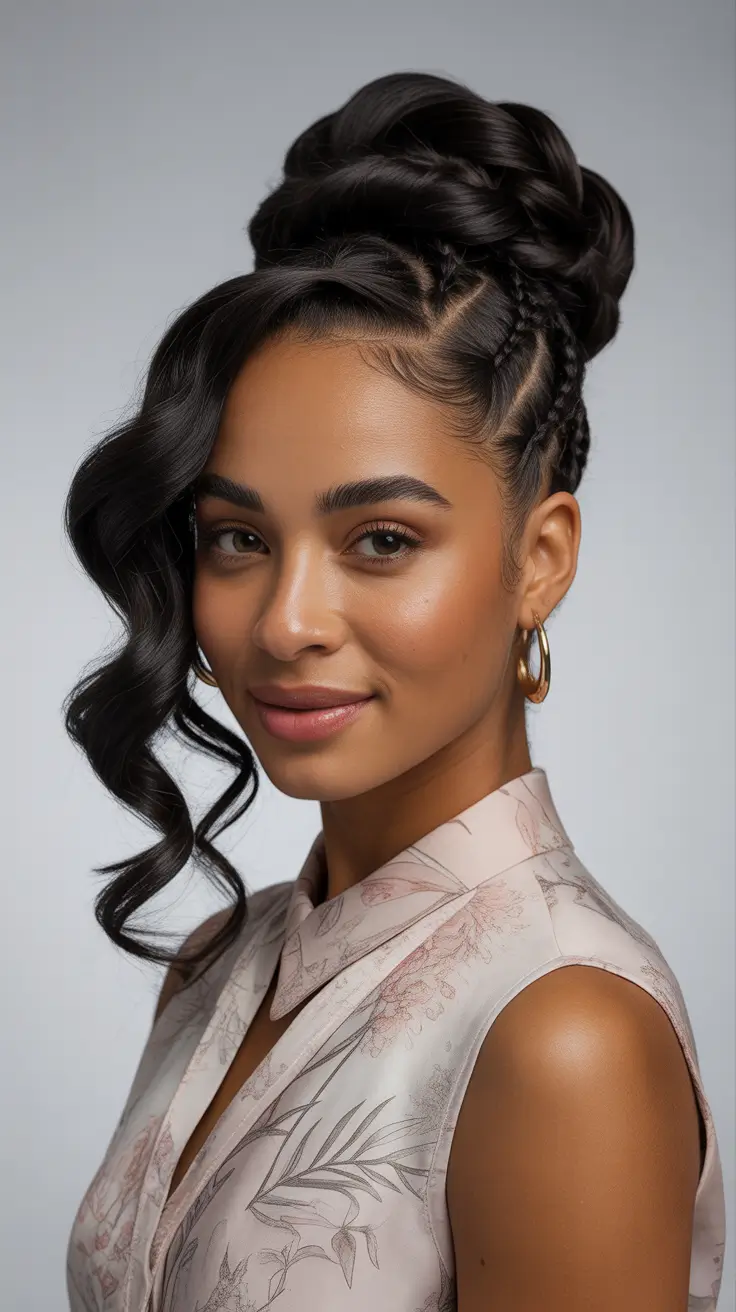hairstyle black women 2026+Romantic Braided Updo with Loose Waves