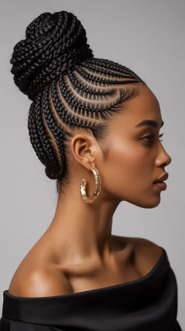 hairstyle black women 2026+High Sculpted Braided Bun with Golden Accessories