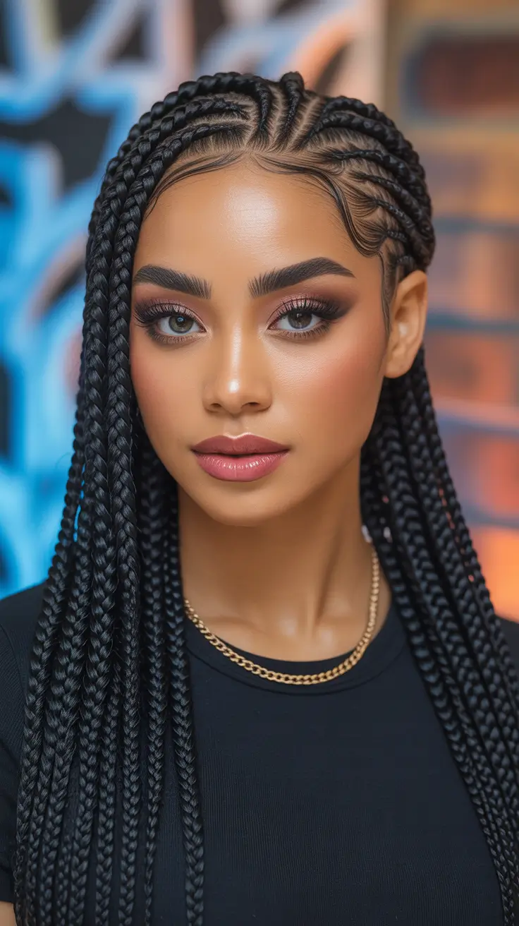 hairstyle black women 2026+Glossy Feed-In Braids with Seamless Edges