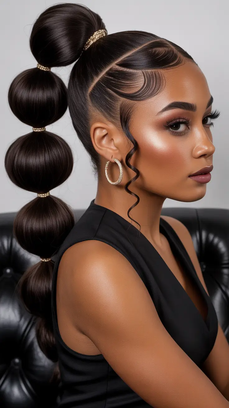 hairstyle black women 2026+Bubble Ponytail with Sculpted Baby Hairs
