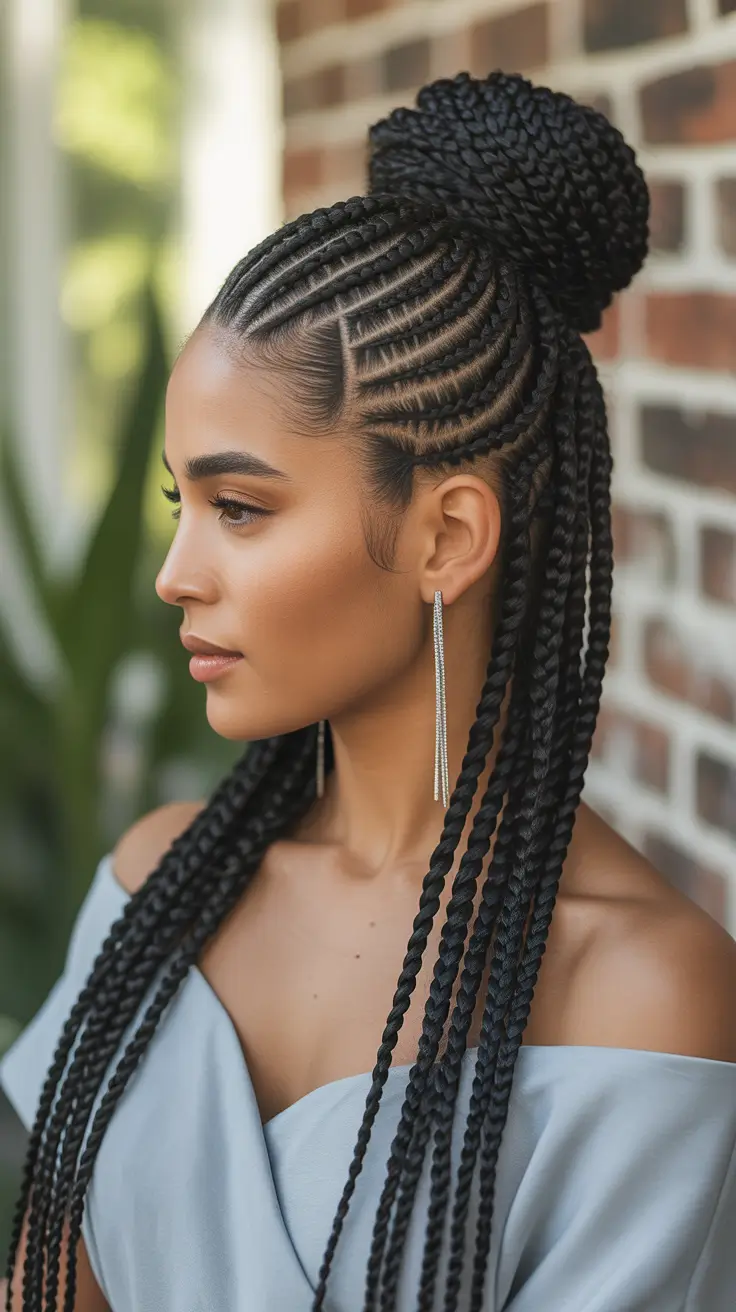 hairstyle for black women 2026+Half-Up Braided Crown with Cascading Length