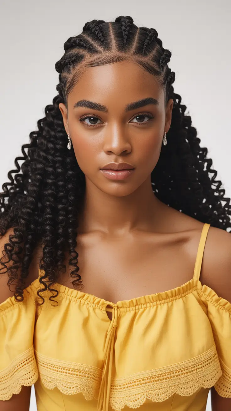 hairstyle for black women 2026+Defined Contrast: Cornrow Precision Meets Free Curl Flow