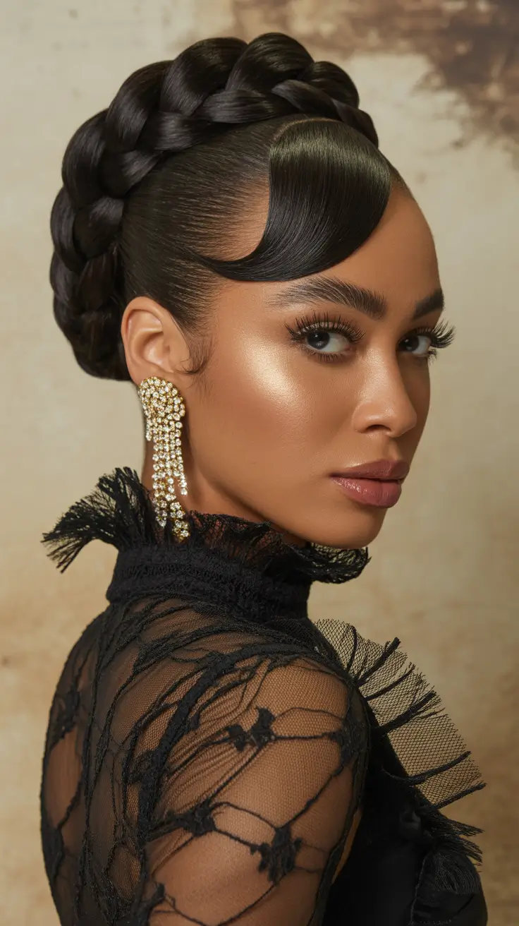 hairstyle for black women 2026+Old Hollywood Twist: Structured Braid with Sculpted Bang