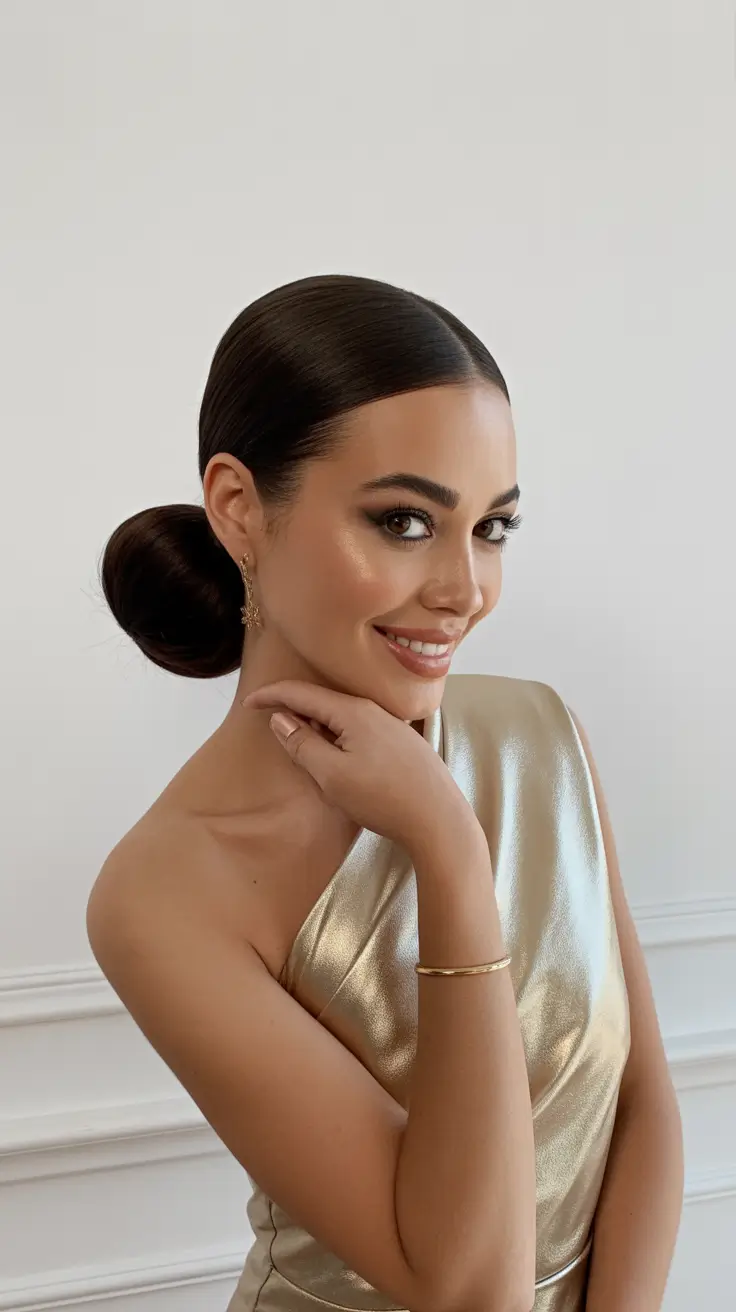 hairstyle for long hair 2026+Sleek Low Bun with Liquid Shine