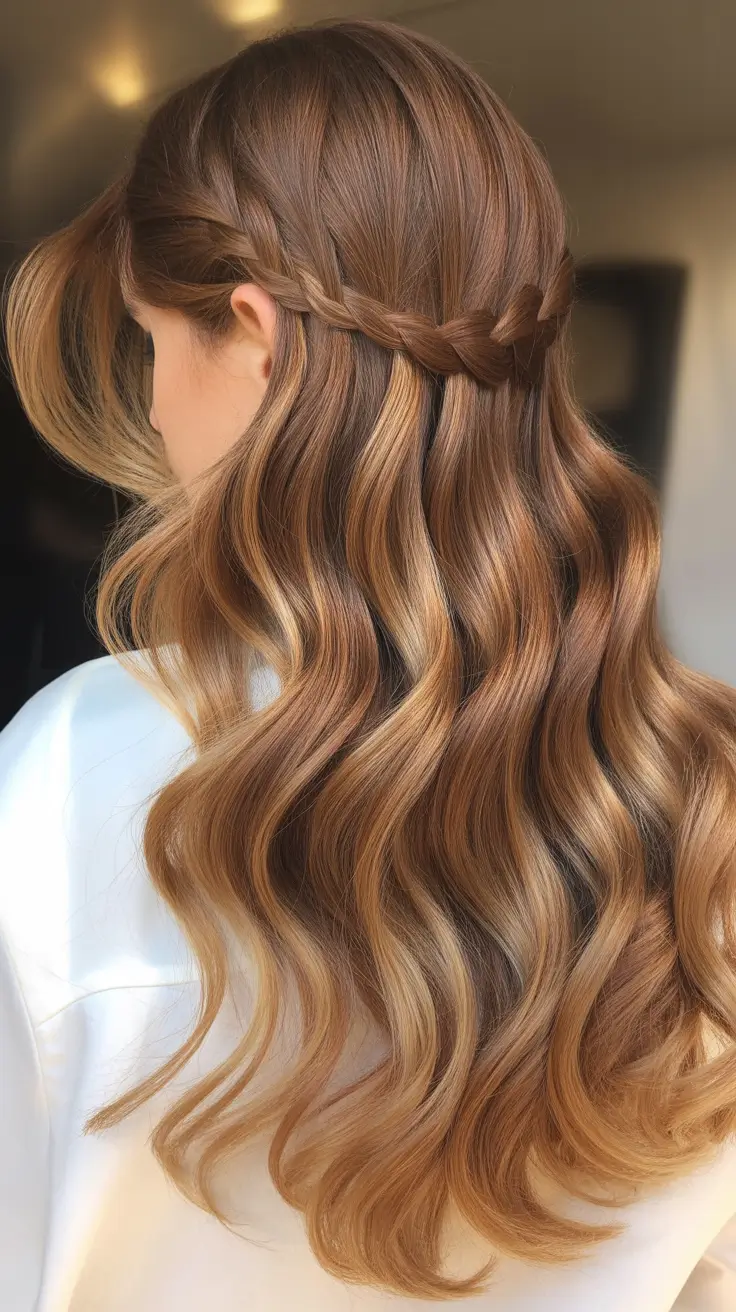 hairstyle for long hair 2026+Twist Crown with Cinnamon Gloss Waves