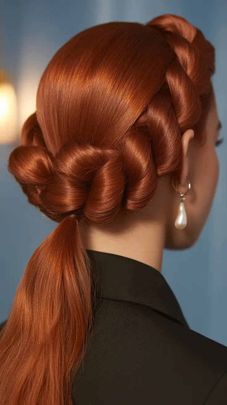 hairstyle for long hair 2026+Giant Twist Braid with Fiery Red Shine