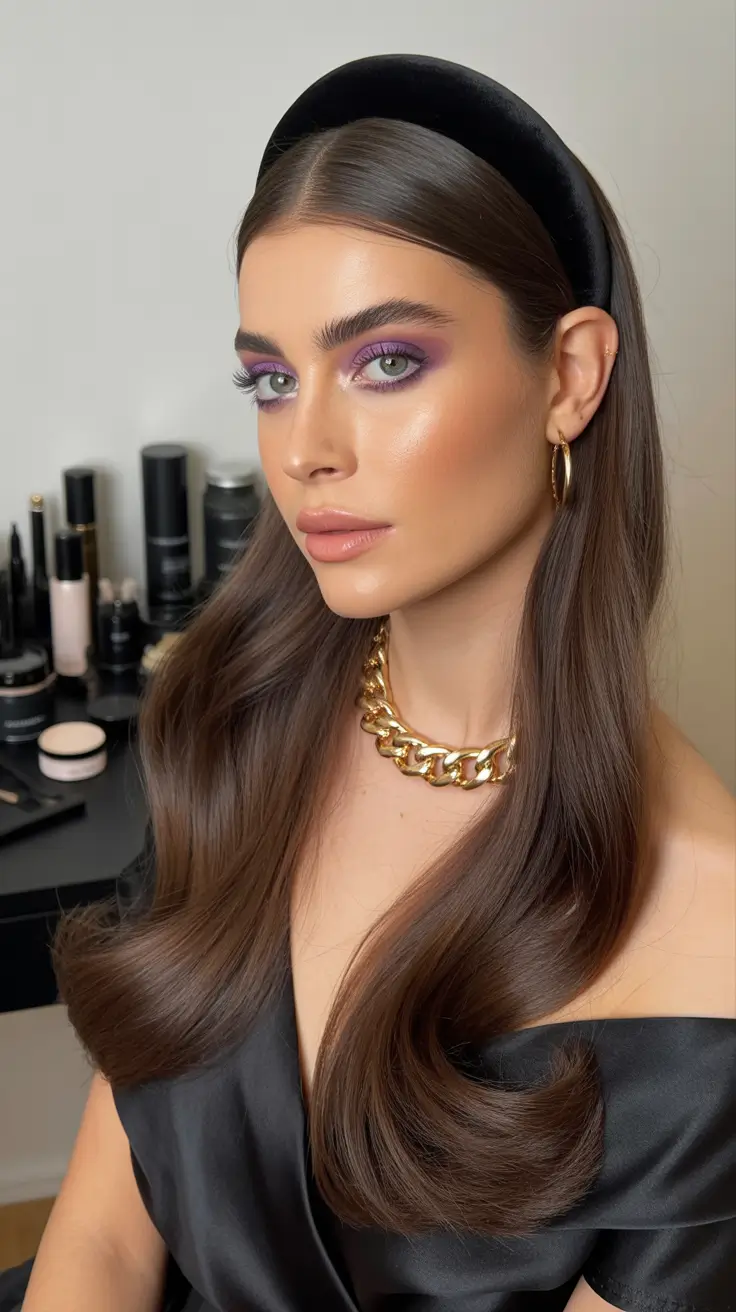 hairstyle for long hair 2026+Modern Glam with a Velvet Crown