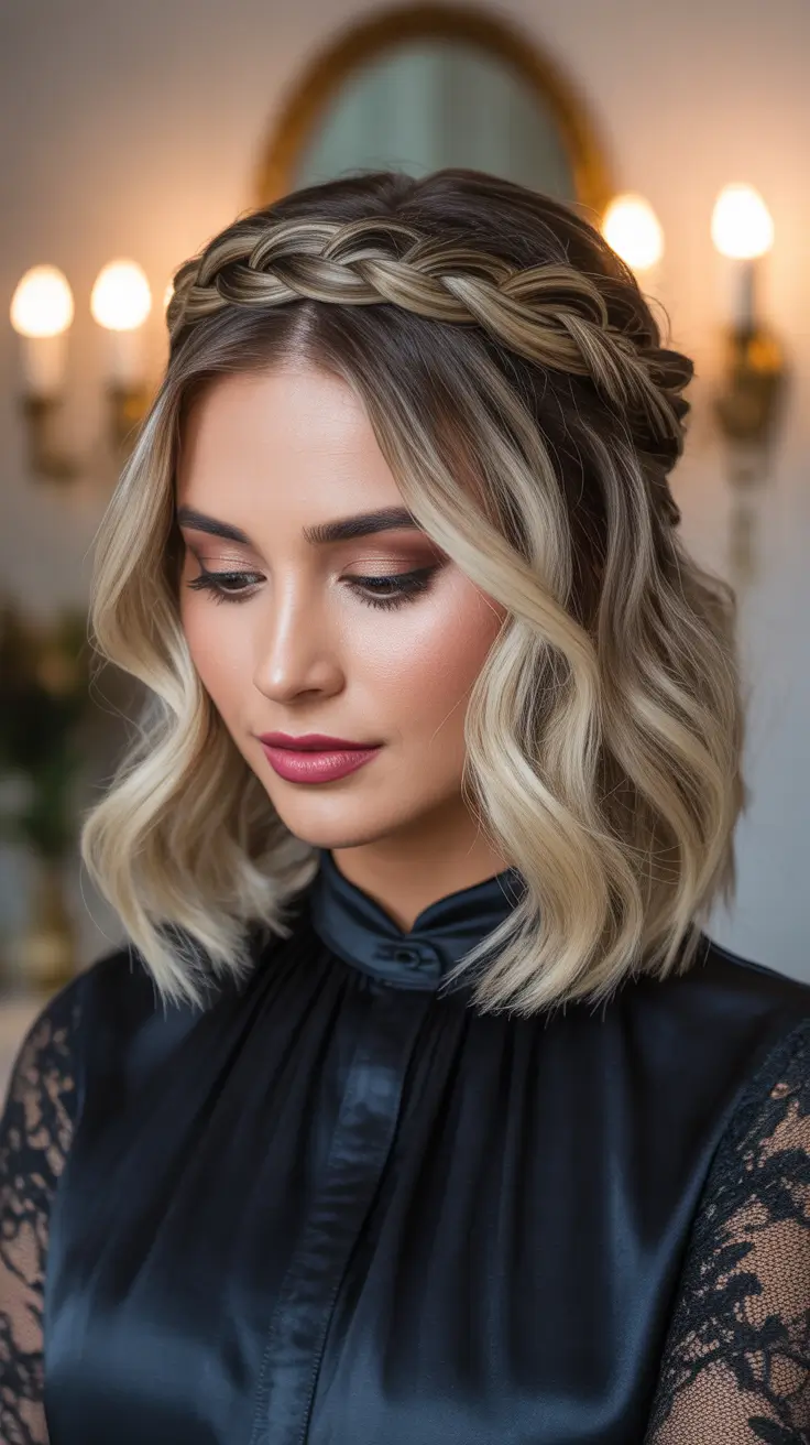 hairstyle for medium length hair 2026 Crown Braids Meet Soft Waves