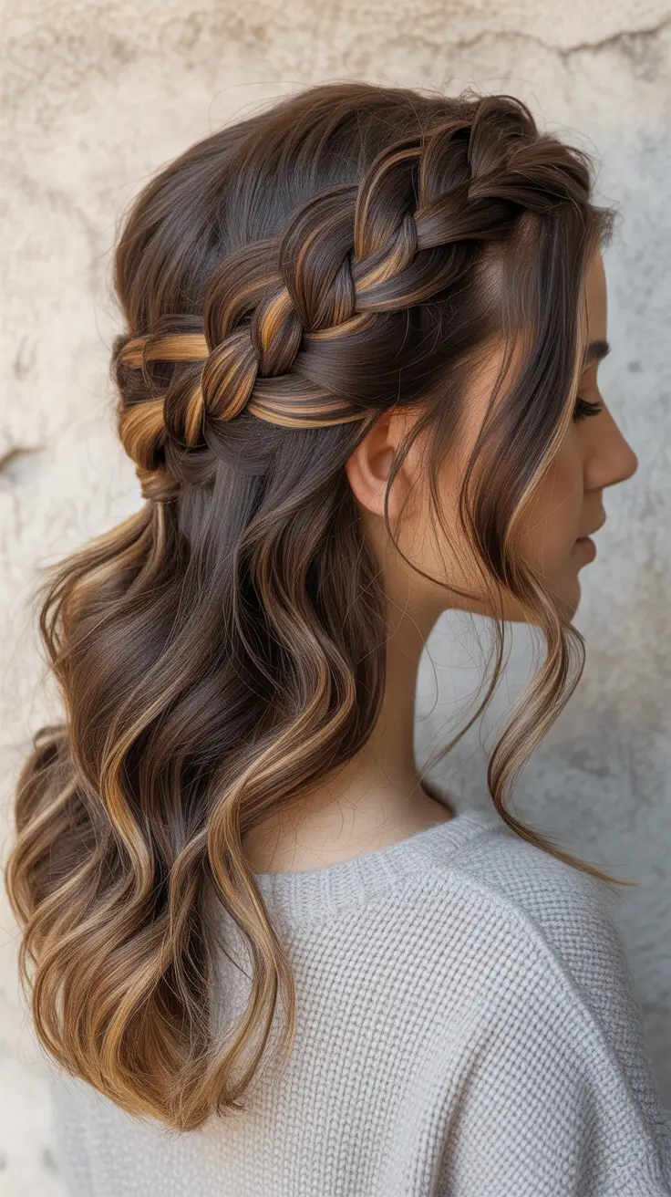 hairstyle for medium length hair 2026 Golden Brunette Braids with Soft Caramel Ribbons