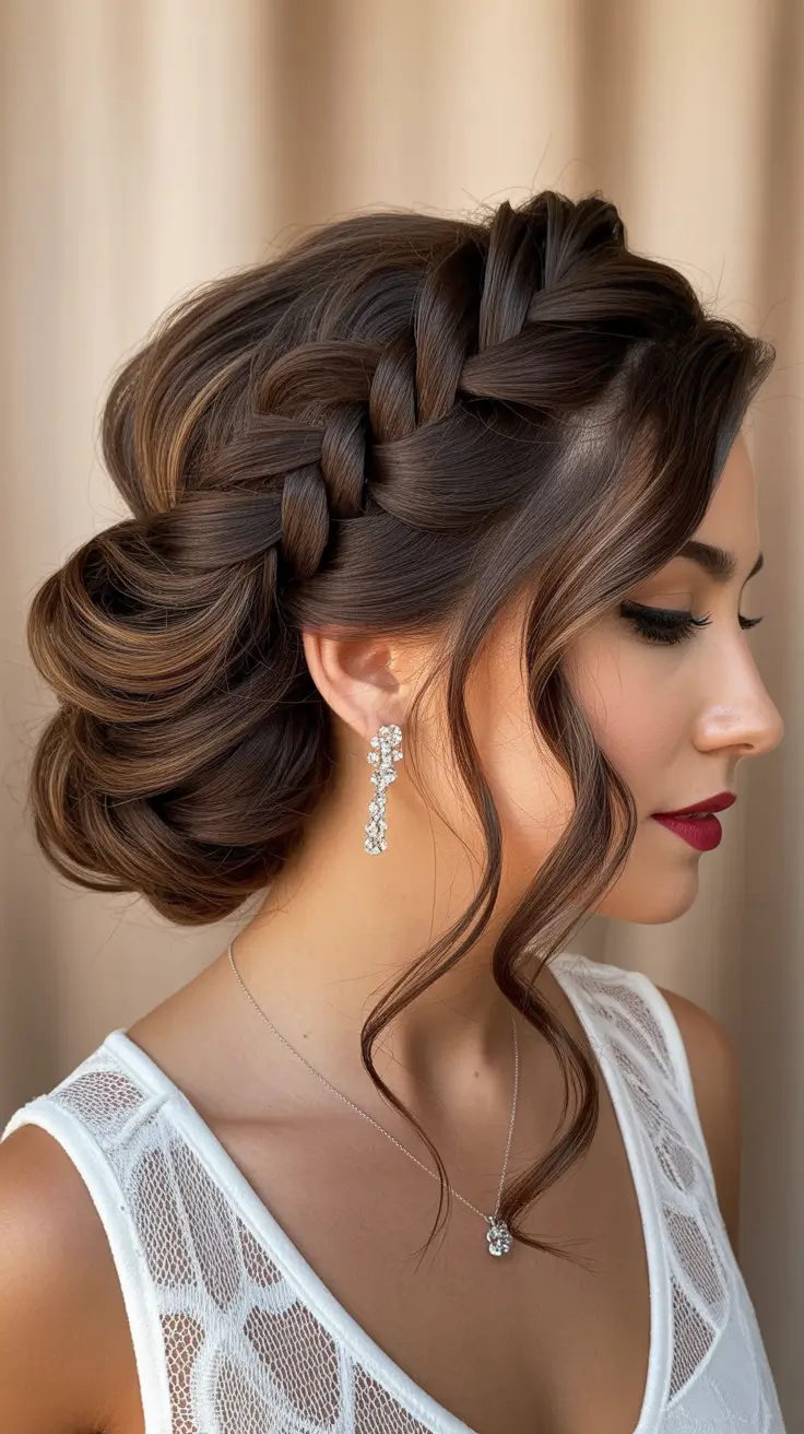 hairstyle for medium length hair 2026 Sculpted Braided Chignon with Elegant Drama