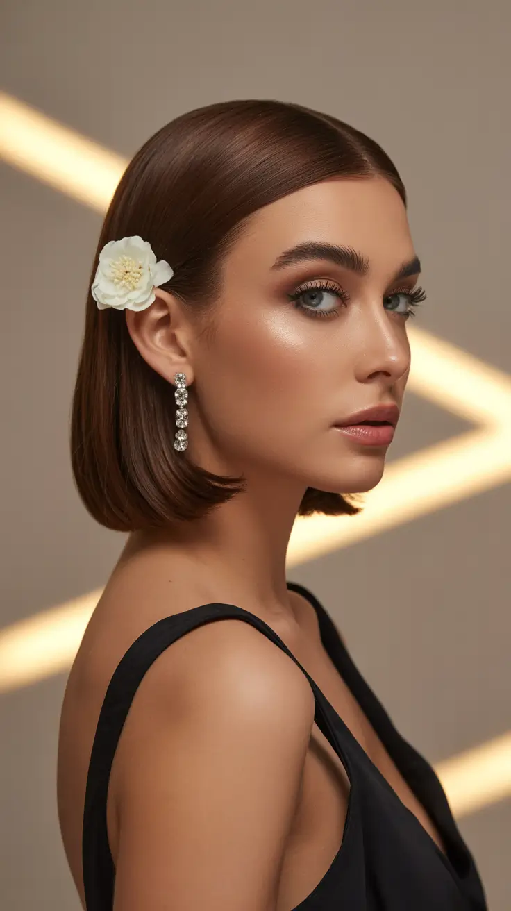 hairstyle for medium length hair 2026 Classic Sleek Bob with a Botanical Twist