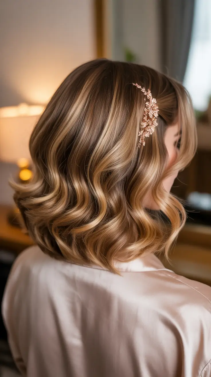 Hairstyles Ideas 2026 Golden Bob with Rose Hairpin Glam