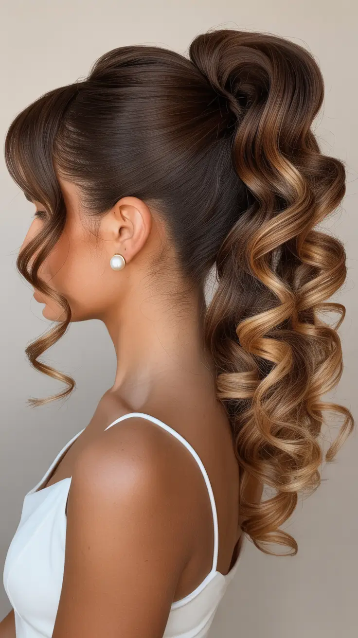 Hairstyles Ideas 2026 Glam Curl Fountain Pony