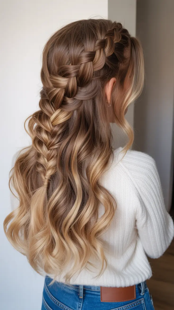 half up half down hairstyles 2026+Boho Chain Braid with Layered Texture