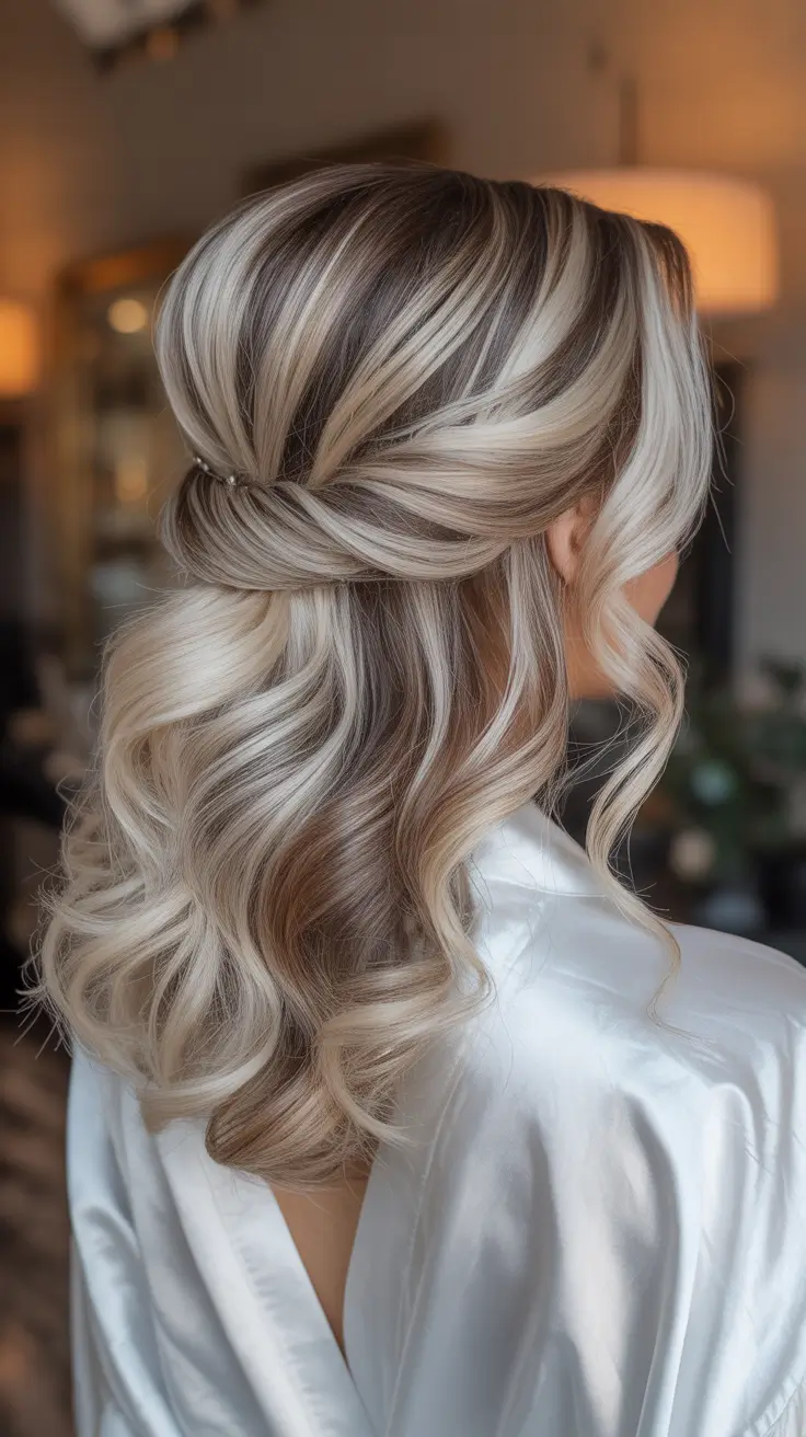 half up half down hairstyles 2026+Twisted Low Knot with Ash-Blonde Waves