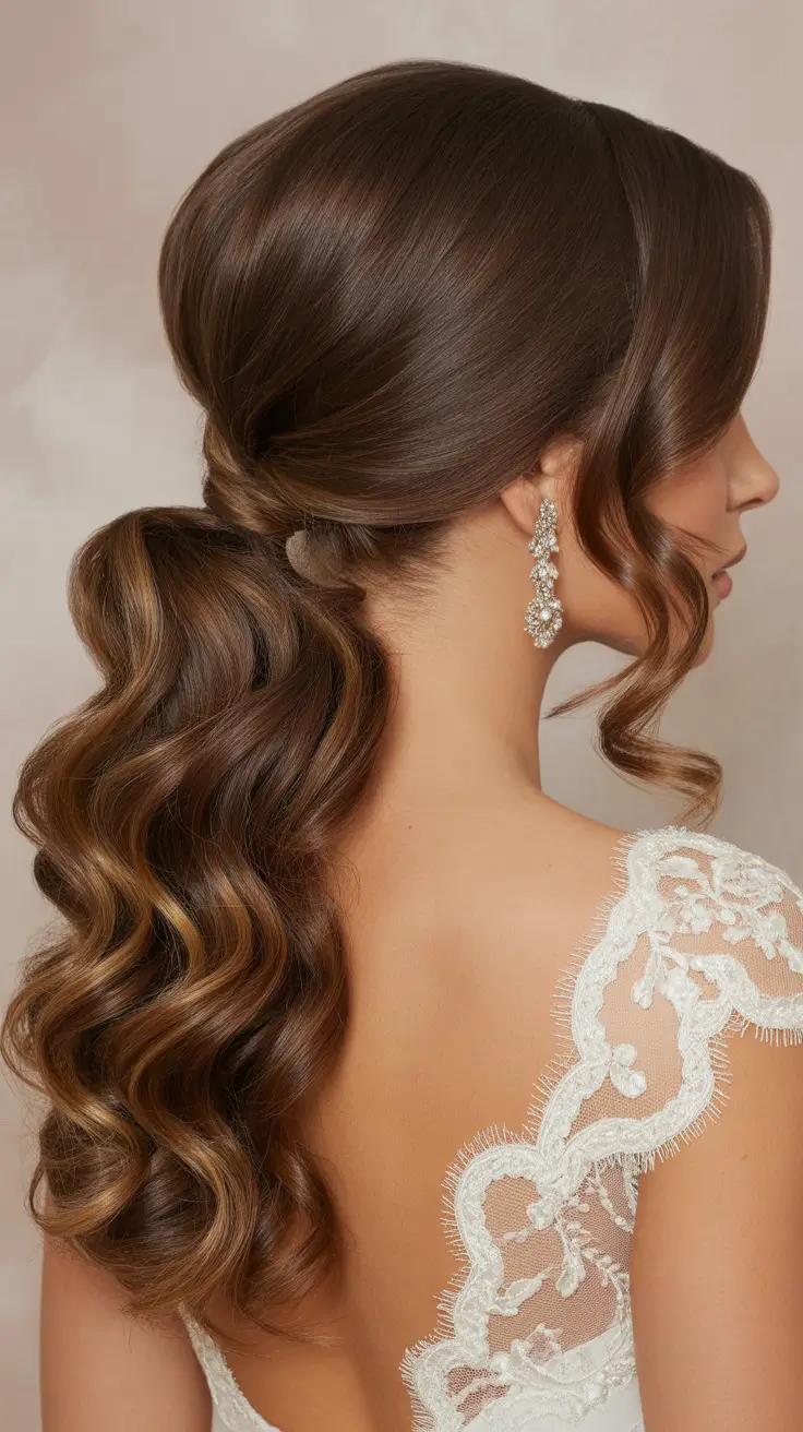 half up half down hairstyles 2026+Low Wrapped Glam Pony with Retro Volume