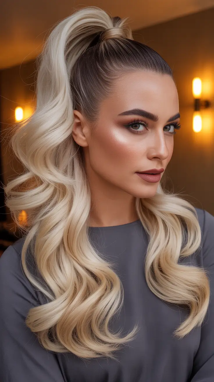 half up half down hairstyles 2026+High Half Pony with Platinum Drama