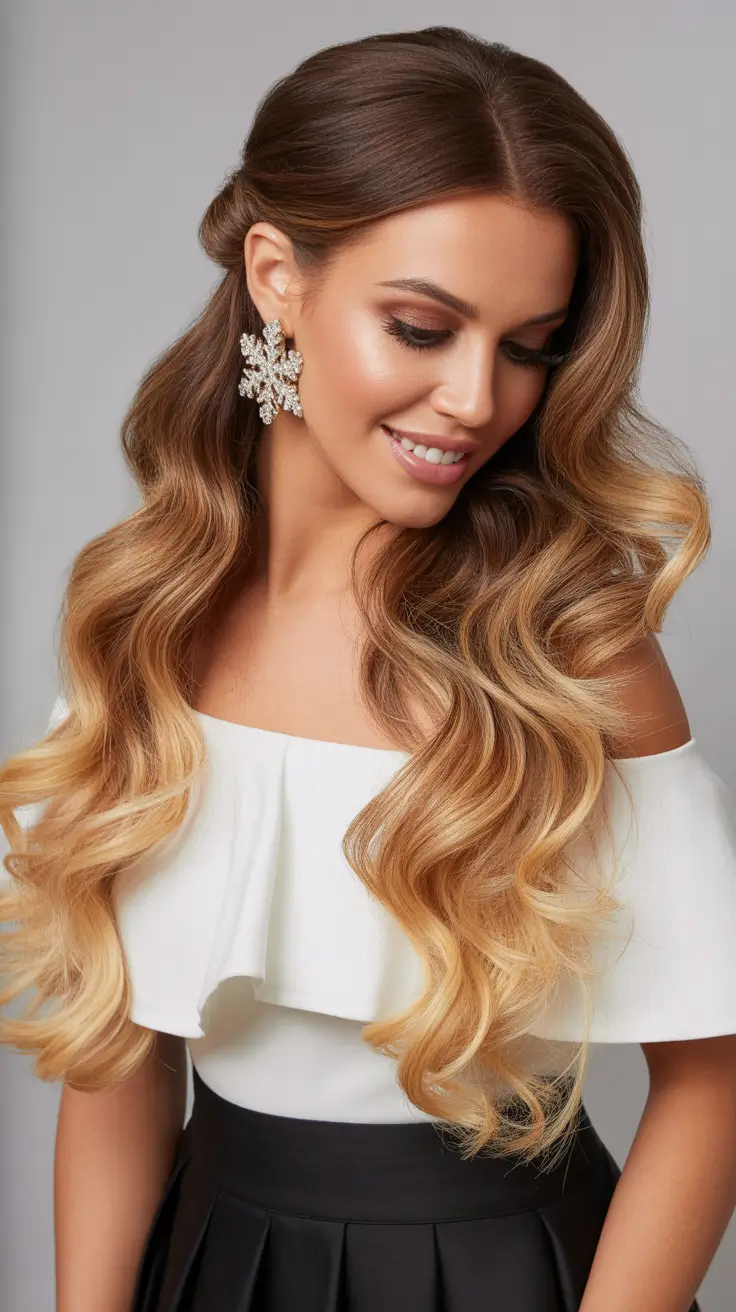 half up half down hairstyles 2026+Golden Hour Waves with Hidden Twist