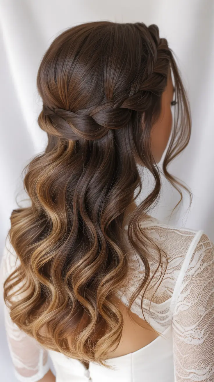 half up half down hairstyles 2026+Side-Braided Elegance with Dimensional Brunette