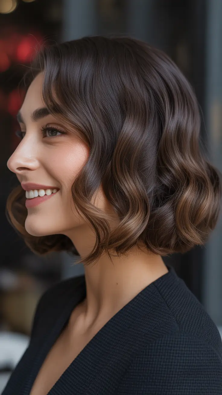 lob haircut ideas 2026 - Glossed Curls with Sculpted Edges
