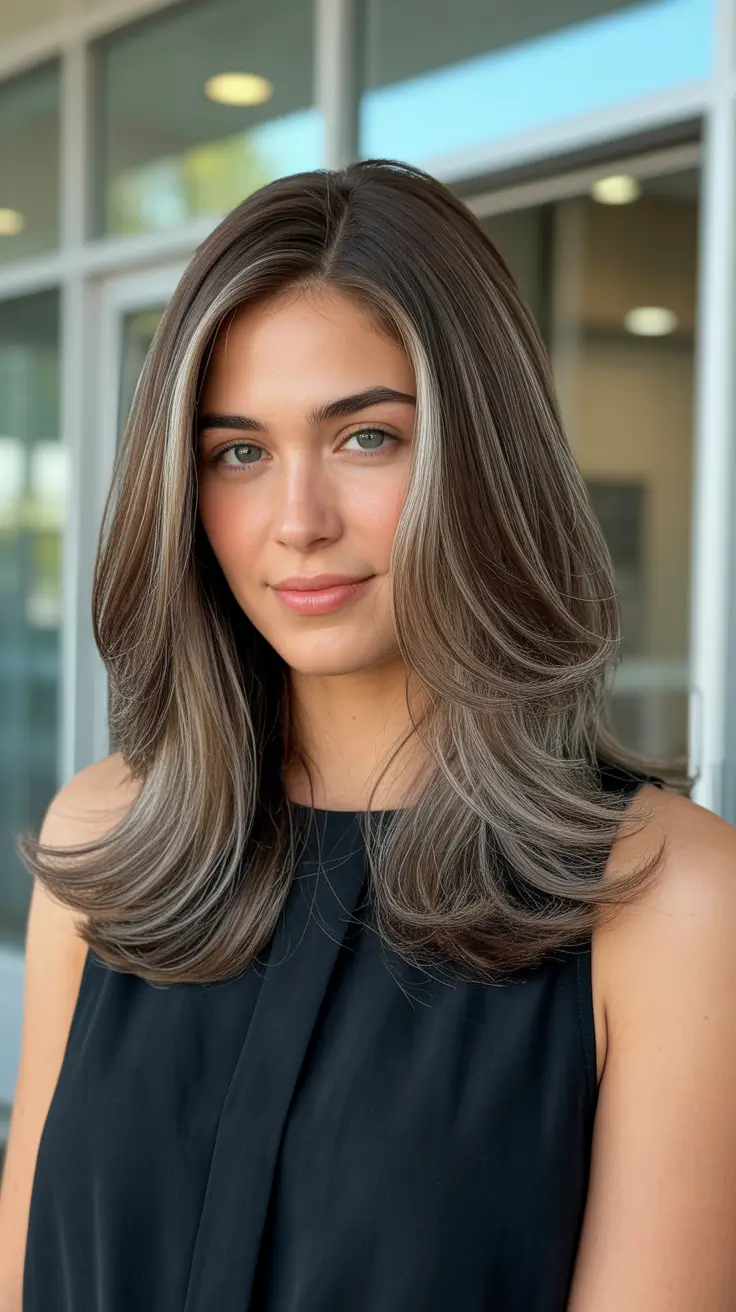 lob haircut ideas 2026 - Ash Brunette with Contour Highlights