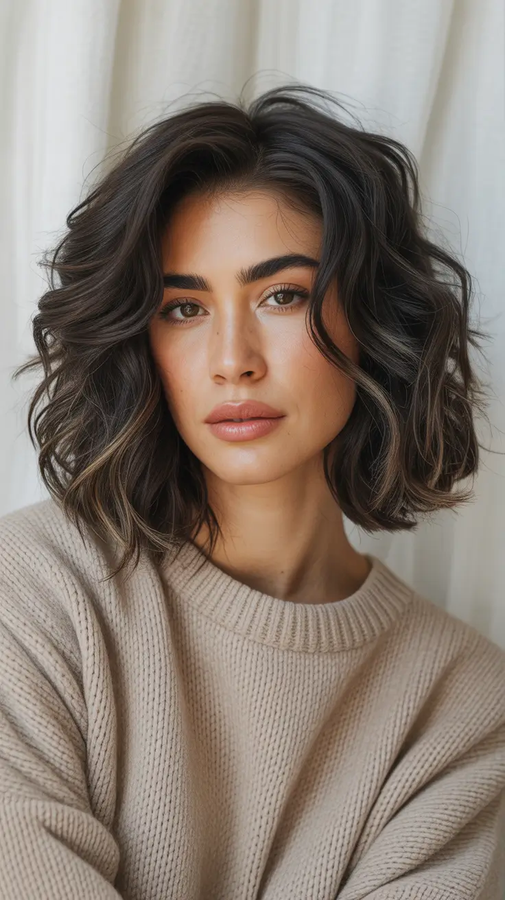 lob haircut ideas 2026 - Dark Chocolate Tousled Volume